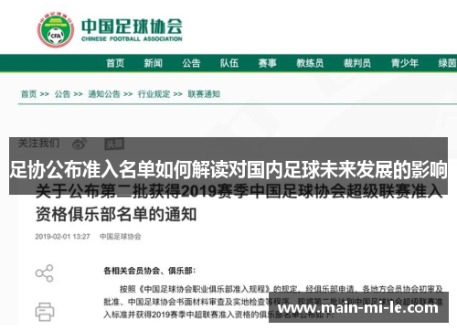 足协公布准入名单如何解读对国内足球未来发展的影响