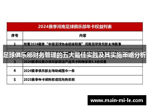 足球俱乐部财务管理的五大最佳实践及其实施策略分析 足球俱乐部财务管理的五大最佳实践及其实施策略分析